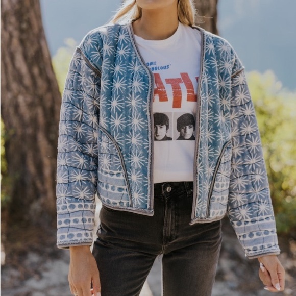 FREE PEOPLE Kara Blue Quilted Jacket S - Picture 7 of 13